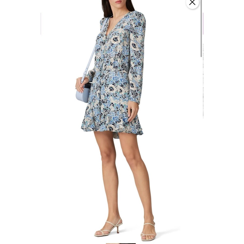 Veronica Beard 14 Riggins Dress Mini Shift Blue Silk Floral V Neck Long Sleeves - Picture 10 of 10